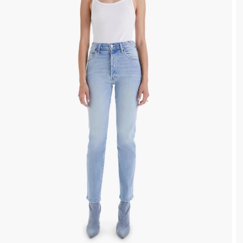 MOTHER High-Rise Light Wash Straight Jeans